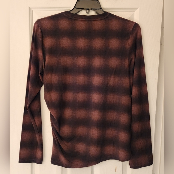 VINCE Long-sleeved Crewneck Ruched Side Top In Blk/Brown Size XL - Picture 5 of 12